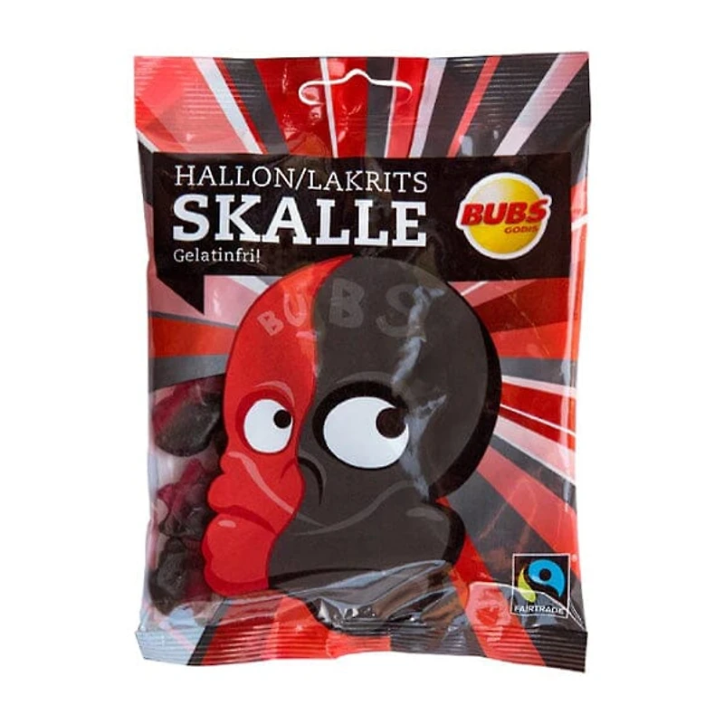 BUBS Godis: Raspberry Liquorice Skull Candy (90g) Made in Sweden
