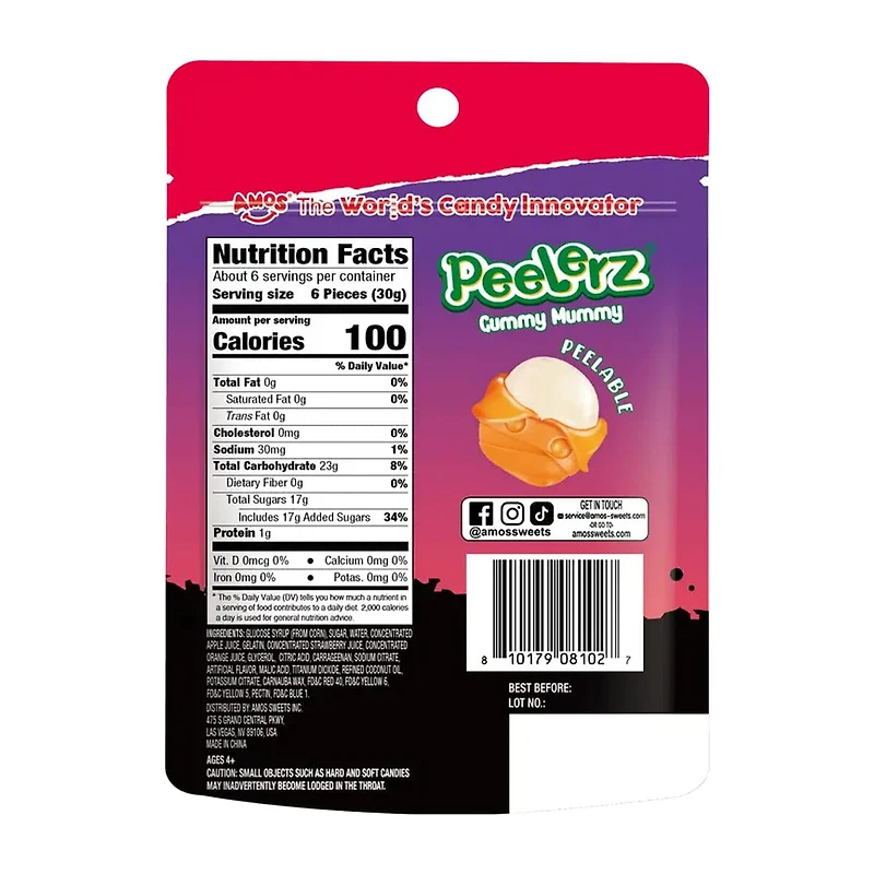 Amos Halloween Peelerz Gummy Mummy Candy (6 oz)