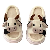 Cow Shhhandals Slippers | Unisex Linen Waffle Knit Plush Animal Slides Multiple Sizes