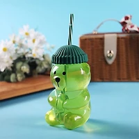Teddy Bear Shaped 20oz Glass Tumbler w/ Hat Top & Reusable Straw (1pc) Color Ships Assorted