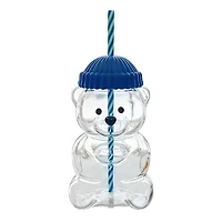 Teddy Bear Shaped 20oz Glass Tumbler w/ Hat Top & Reusable Straw (1pc) Color Ships Assorted