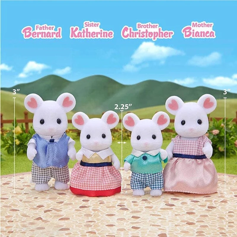 Calico Critters: Marshmallow Mouse Family (4pc) Posable Flocked Collectible Figurines