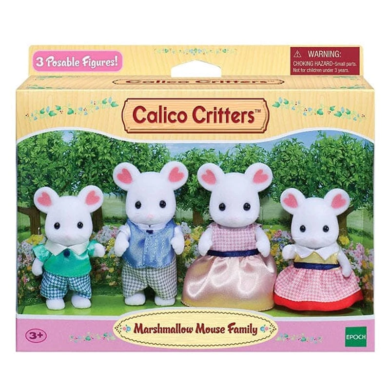 Calico Critters: Marshmallow Mouse Family (4pc) Posable Flocked Collectible Figurines