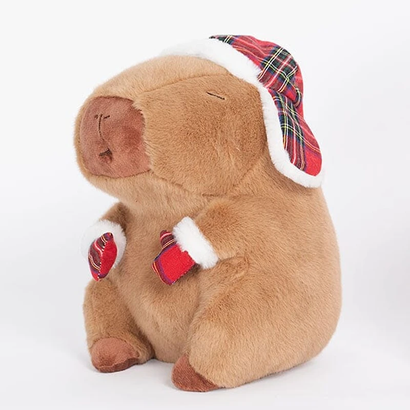 Capybara 9" Kawaii Matching Plaid Hat & Mittens Plush Toy (1pc)