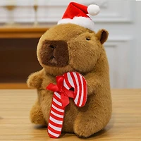 Capybara 9" Kawaii Santa Hat & Candy Cane Christmas Plush Toy (1pc)