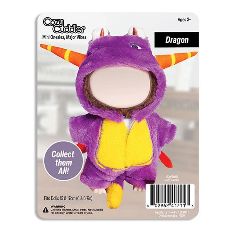Outfit: Purple Dragon Onesie Costume for Dolls - Petite Threads x Cozy Cuddler