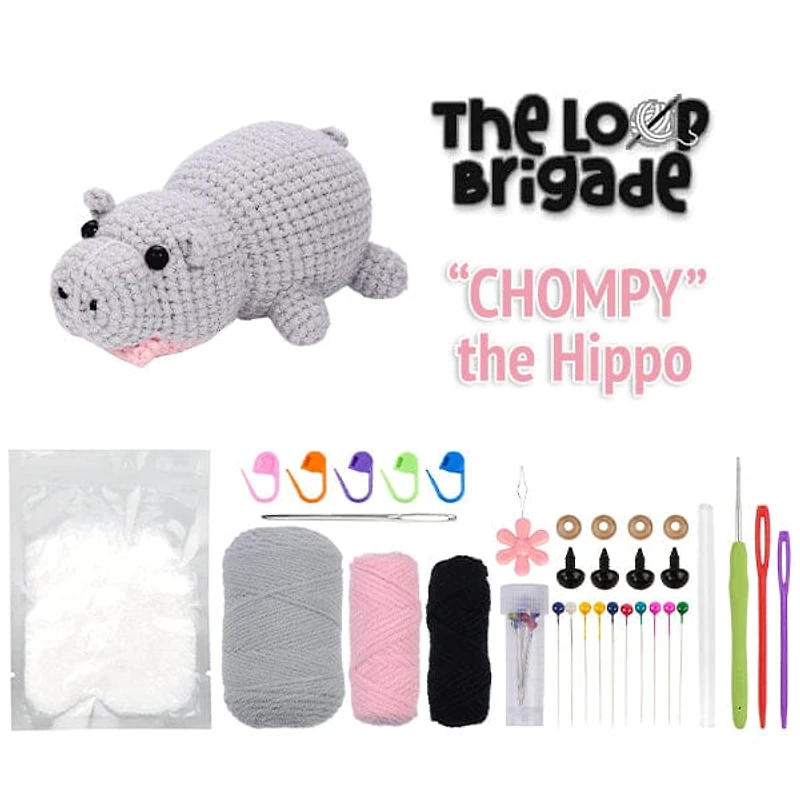 The LOOP Brigade: DIY Mini Crochet Plush Toy Complete Kit For Beginners - Chompy the Hippo
