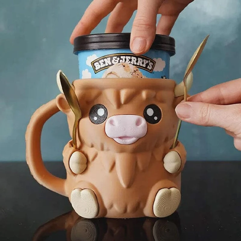 PintCuddler Cartoon Cow Ice Cream Pint Holder Kit (Includes 2 Spoons & Cookie Tray)