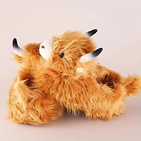 Fluffy Highland Cow Slippers Unisex Plush Rubber Sole Shoe (1 Pair) One-Size-Fits-Most
