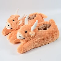Fluffy Highland Cow Slippers Unisex Plush Rubber Sole Shoe (1 Pair) One-Size-Fits-Most