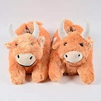 Fluffy Highland Cow Slippers Unisex Plush Rubber Sole Shoe (1 Pair) One-Size-Fits-Most