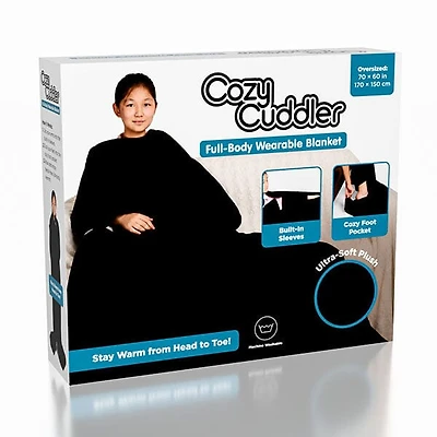 Cozy Cuddler Full-Body Wearable Blanket w/ Foot Pockets (1pc) Black or Grey