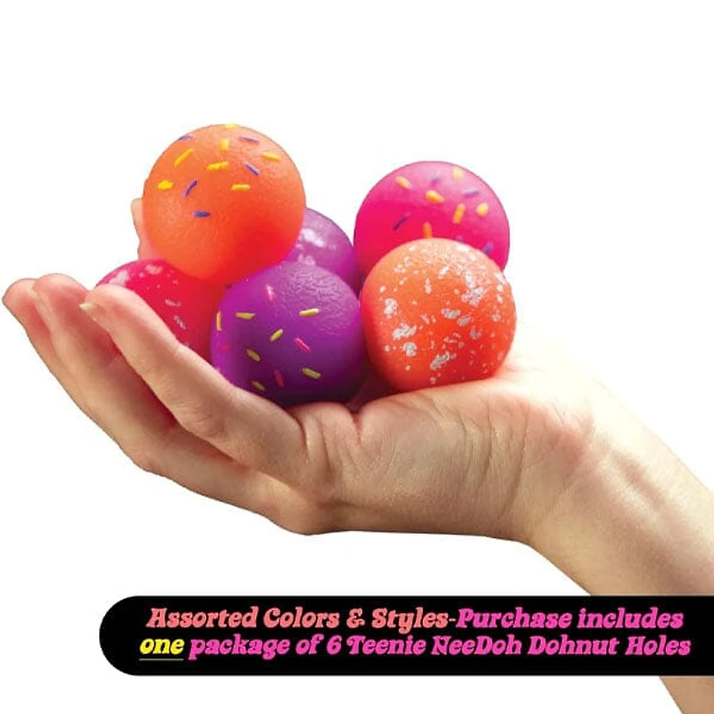 Nee Doh Teenie Dohnut Holes Squishy Fidget Stress Ball Toys (6pc) Assorted Colors