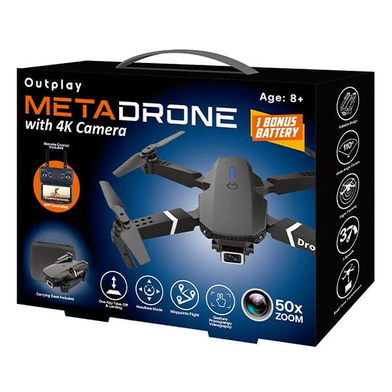 Outplay MetaDrone 4K Dual-Camera RC Drone with Case & Bonus Battery