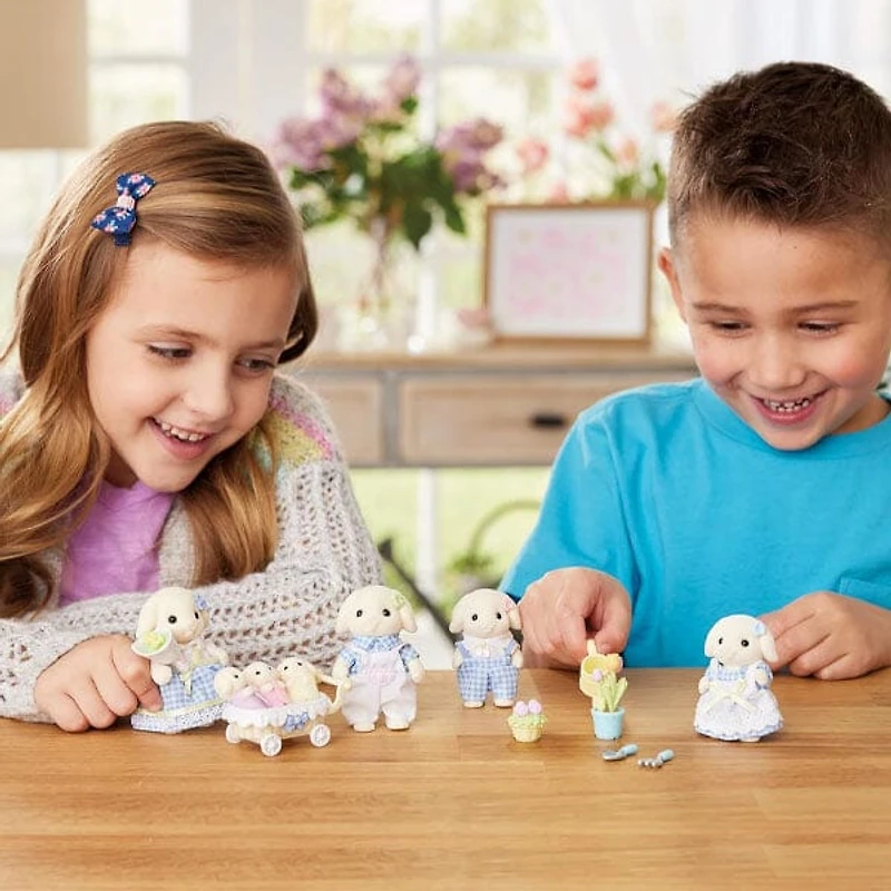 Calico Critters: Flora Rabbit Family (5pc) Posable Flocked Collectible Figurines