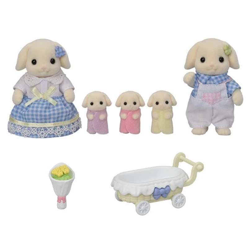 Calico Critters: Flora Rabbit Family (5pc) Posable Flocked Collectible Figurines