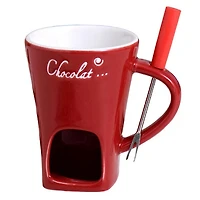 Fonduie Ceramic Mug For Chocolate & Cheese Fondue (Includes Fork & 3 Candles)