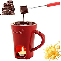 Fonduie Ceramic Mug For Chocolate & Cheese Fondue (Includes Fork & 3 Candles)