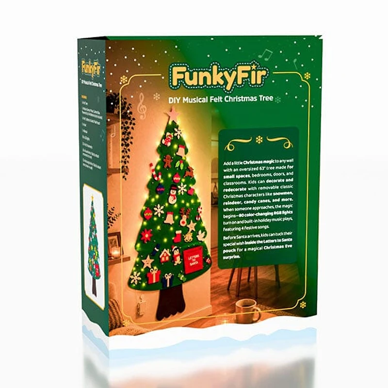 FunkyFir 63" DIY Musical Felt Christmas Tree with Motion-Sensor Lights