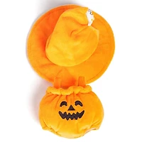 Outfit: Plush Halloween Pumpkin Costume & Matching Witch's Hat for Dolls - Petite Threads
