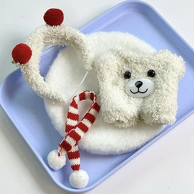 Outfit: Plush Polar Bear Onesie w/ Matching Headband & Scarf for Dolls - Petite Threads