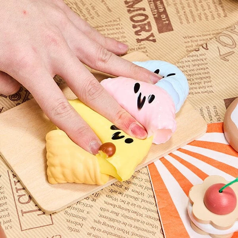 SqueezeSquad Taba Deluxe Premium Silicone Squishy Fidget Toy - Triple Ice Cream Cone
