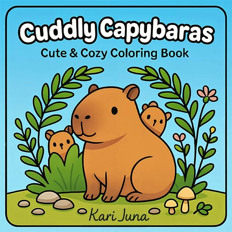 "Cuddly Capybaras" Cute Coloring Book for Adults and Teens By Kari Juna (44 Pages)