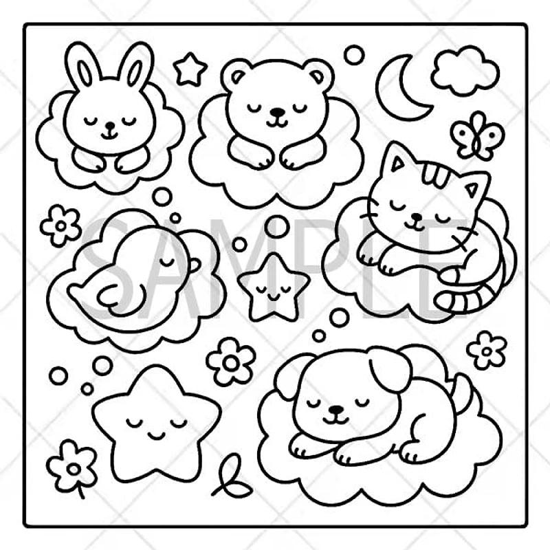 "A Cozy Critter Caravan" Cute Coloring Book for Adults and Teens By Kari Juna (44 Pages)