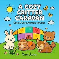 "A Cozy Critter Caravan" Cute Coloring Book for Adults and Teens By Kari Juna (44 Pages)