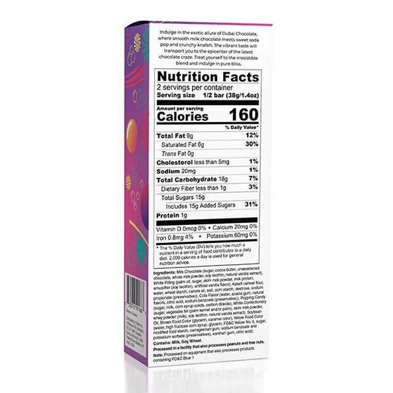 Dubai Chocolate Bar Limited Edition KPop Soda Pop Flavor by Oasis Treasures (75g)