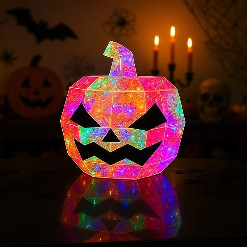 LitLuster LED Holographic Halloween Pumpkin Decor Lamp (1pc) Battery or USB