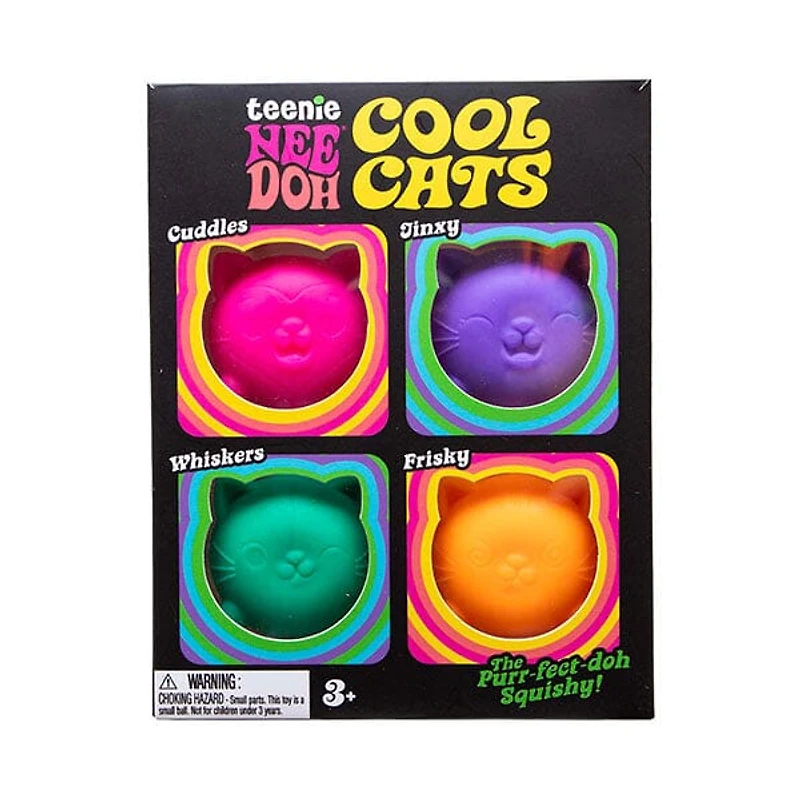 Nee Doh Teenie Cool Cats Squishy Fidget Stress Ball Toys (4pc) Colors Ship Assorted