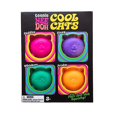 Nee Doh Teenie Cool Cats Squishy Fidget Stress Ball Toys (4pc) Colors Ship Assorted