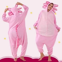 Cozy Cuddler Axolotl Flannel Onesie For Adults & Kids (1pc) Multiple Sizes