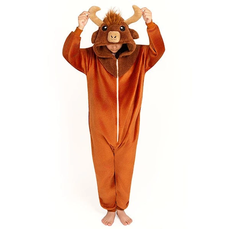 Cozy Cuddler Highland Cow Flannel Onesie For Adults & Kids (1pc) Multiple Sizes