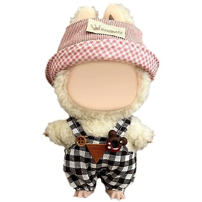 Outfit: “Country Cutie” Checkered Overalls & Gingham Hat for Dolls - Petite Threads