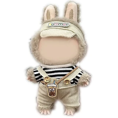Outfit: Tan Corduroy Overalls & Visor for Dolls - Petite Threads