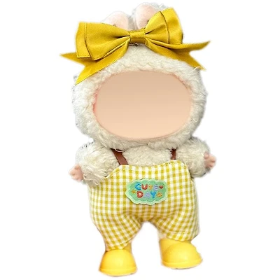 Outfit: Yellow Gingham Print Overalls & Bow for Dolls - Petite Threads