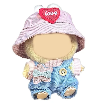 Outfit: Knit Blue & Pink Overalls & Hat for Dolls - Petite Threads