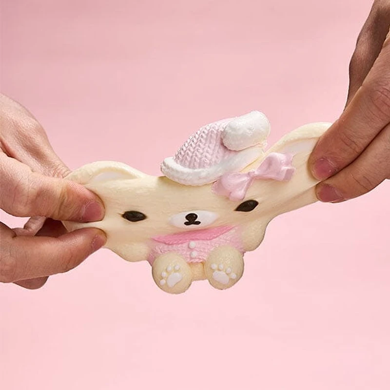 SqueezeSquad Taba Deluxe Premium Silicone Squishy Fidget Toy - Pink Hatted Bear