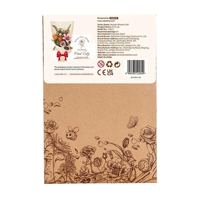 Rowood Pink Lily Flower Wooden Bloom Craft DIY Kit (73pc)