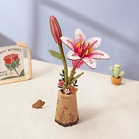 Rowood Pink Lily Flower Wooden Bloom Craft DIY Kit (73pc)