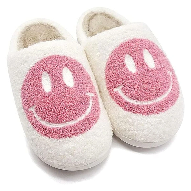 Smiley Face Plush Slippers for Indoors & Outdoors