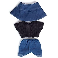 Outfit: Black Cable Knit Sweater & Jeans w/ Matching Denim Bucket Hat for Dolls - Petite Threads