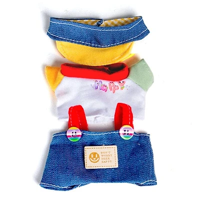 Outfit: Multi-Color Denim Overalls & Visor for Dolls - Petite Threads