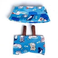 Outfit: Blue Cat Print Overalls & Hat for Dolls - Petite Threads