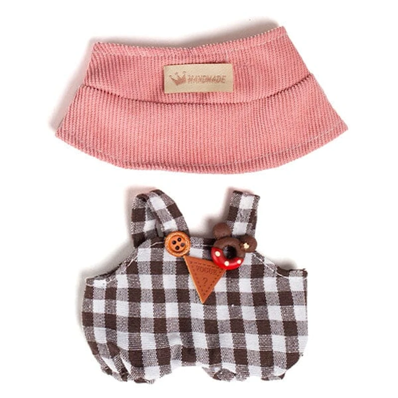 Outfit: “Country Cutie” Checkered Overalls & Gingham Hat for Dolls - Petite Threads