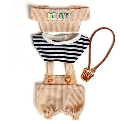 Outfit: Tan Corduroy Overalls & Visor for Dolls - Petite Threads