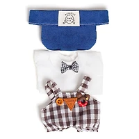 Outfit: Checkered Overalls & Matching Bowtie w/ Denim Visor for Dolls - Petite Threads
