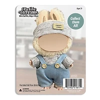 Outfit: Blue Denim Overalls & Knit Grey Top w/ Matching Headband for Dolls - Petite Threads